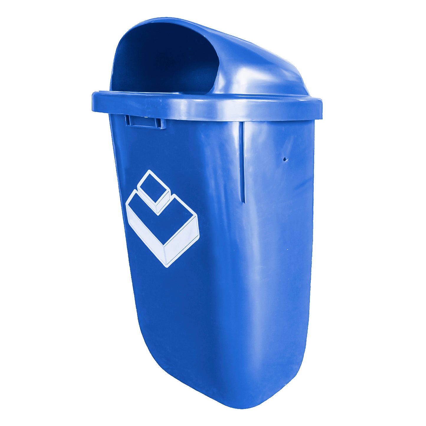 Basurero mural 50 litros azul vista frontal con tapa abatible para residuos urbanos