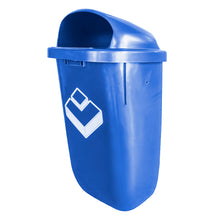 Basurero mural 50 litros azul vista frontal con tapa abatible para residuos urbanos