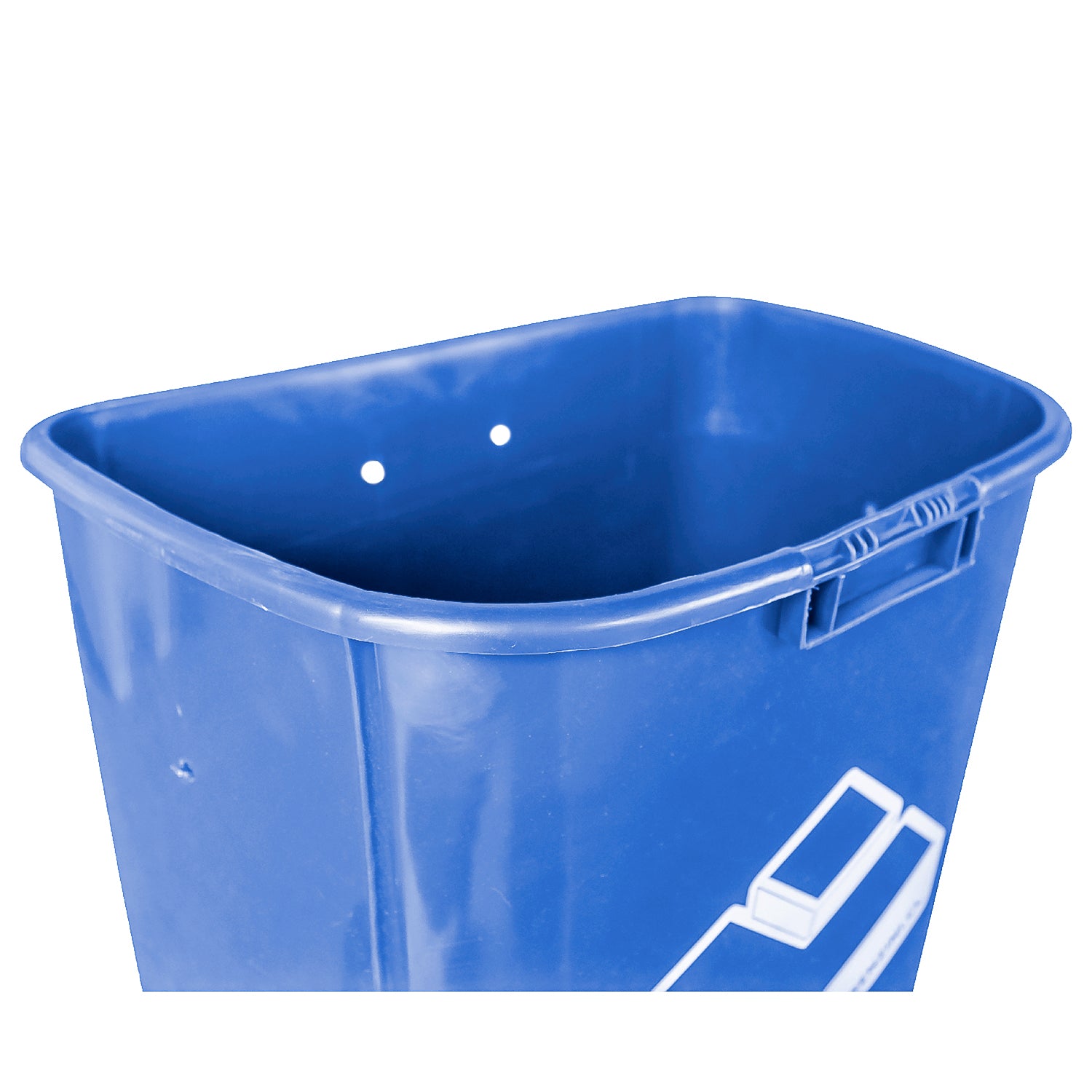 Detalle interior del basurero mural 50 litros azul mostrando capacidad del contenedor
