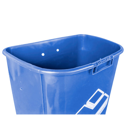 Detalle interior del basurero mural 50 litros azul mostrando capacidad del contenedor
