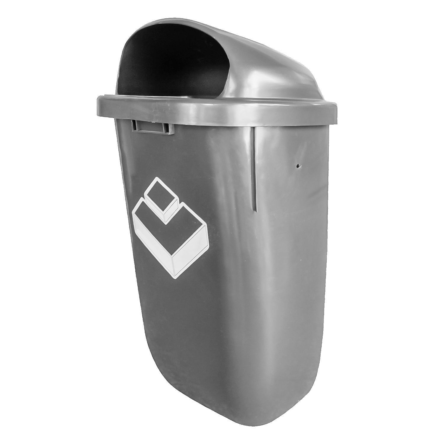 Basurero mural 50 litros gris vista frontal con tapa abatible para residuos urbanos
