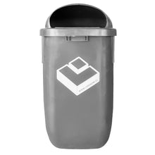 Basurero mural 50 litros gris vista lateral mostrando profundidad y forma del contenedor
