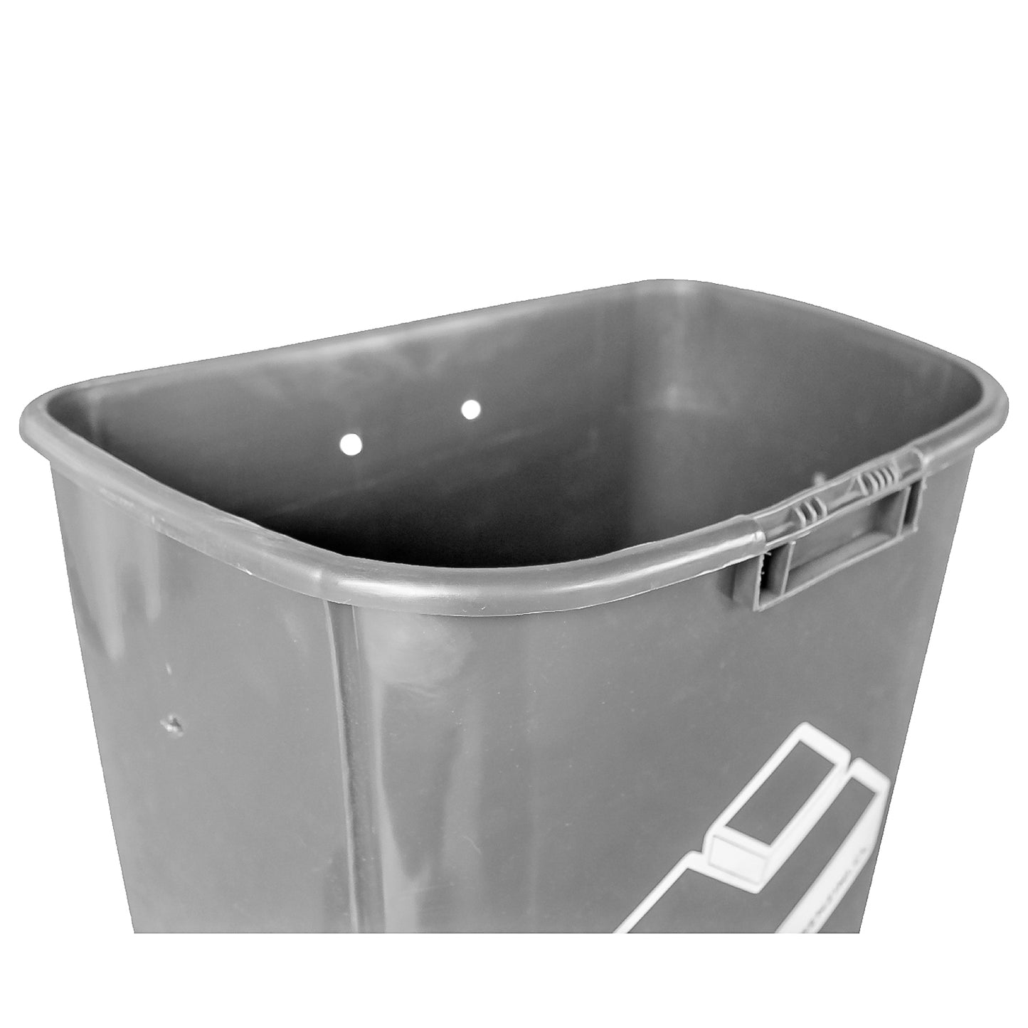 Detalle interior del basurero mural 50 litros gris mostrando capacidad del contenedor
