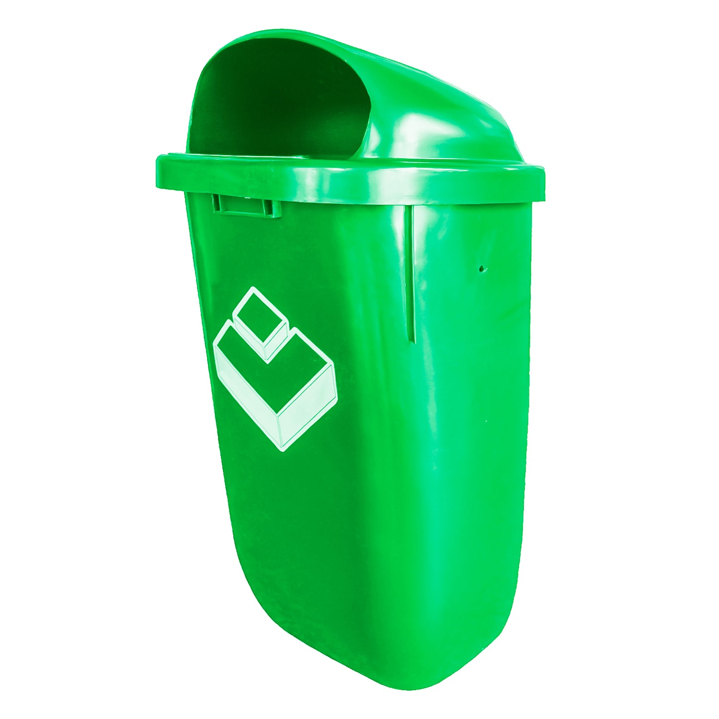 Basurero mural 50 litros verde vista frontal con tapa abatible para residuos urbanos
