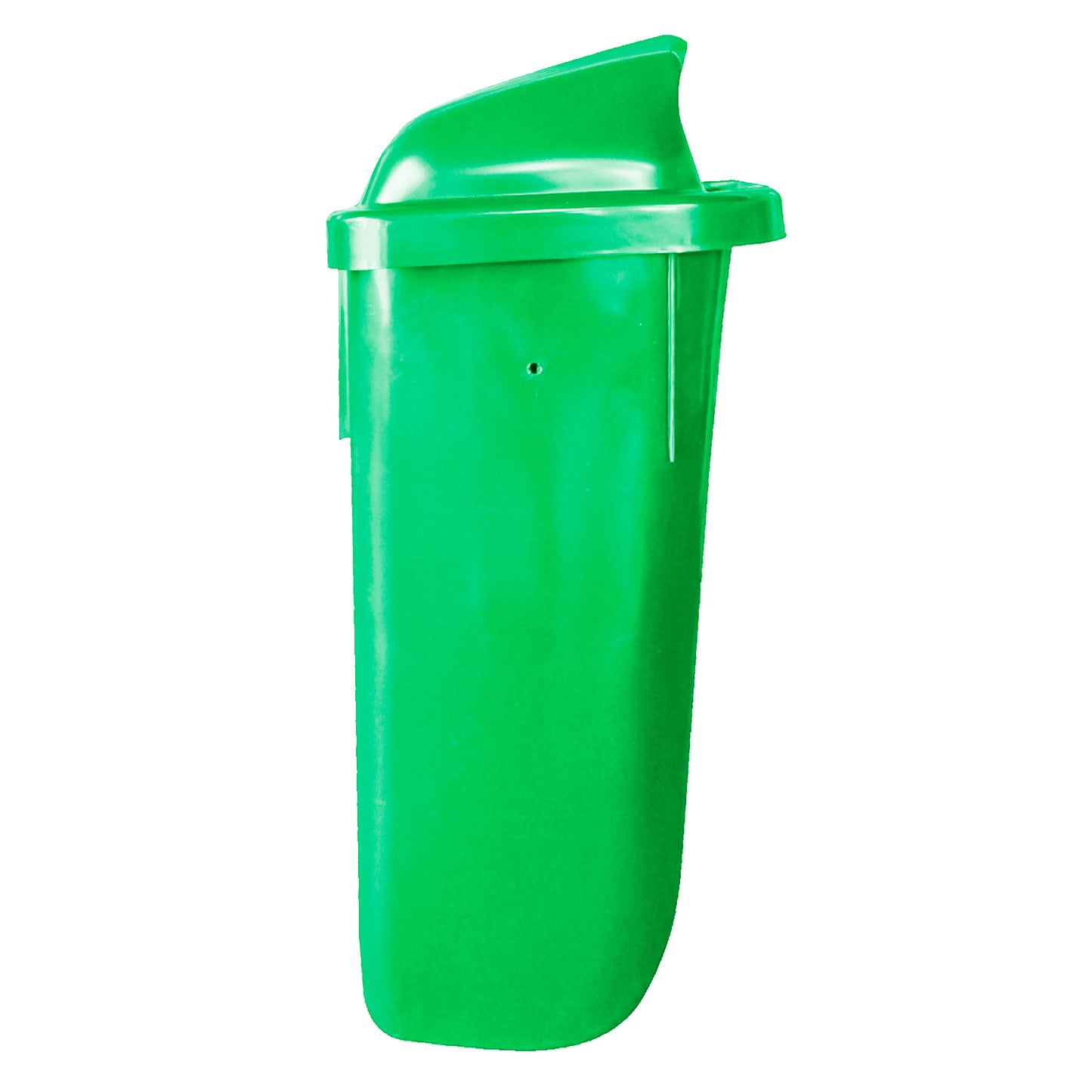 Basurero mural 50 litros verde vista frontal completa con tapa cerrada
