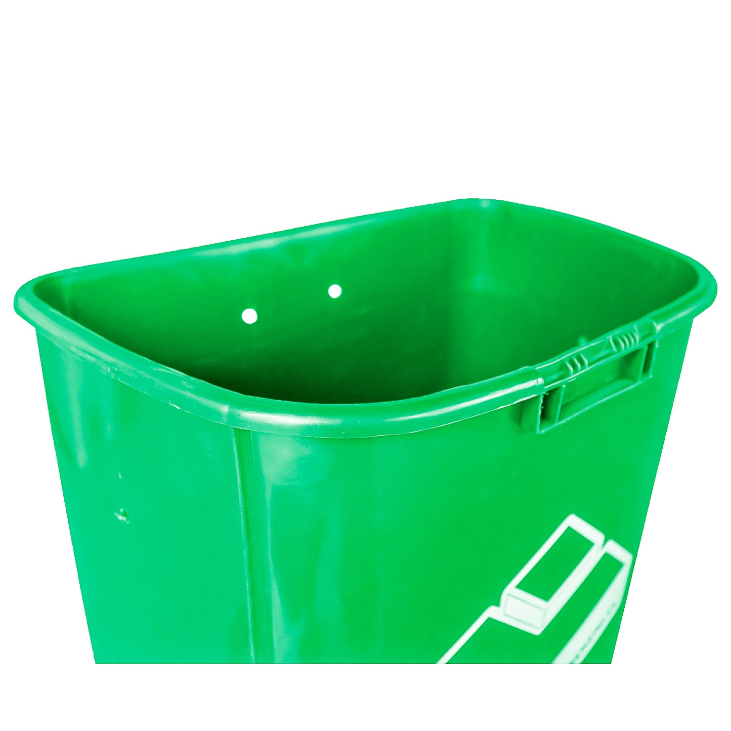 Detalle interior del basurero mural 50 litros verde mostrando capacidad del contenedor
