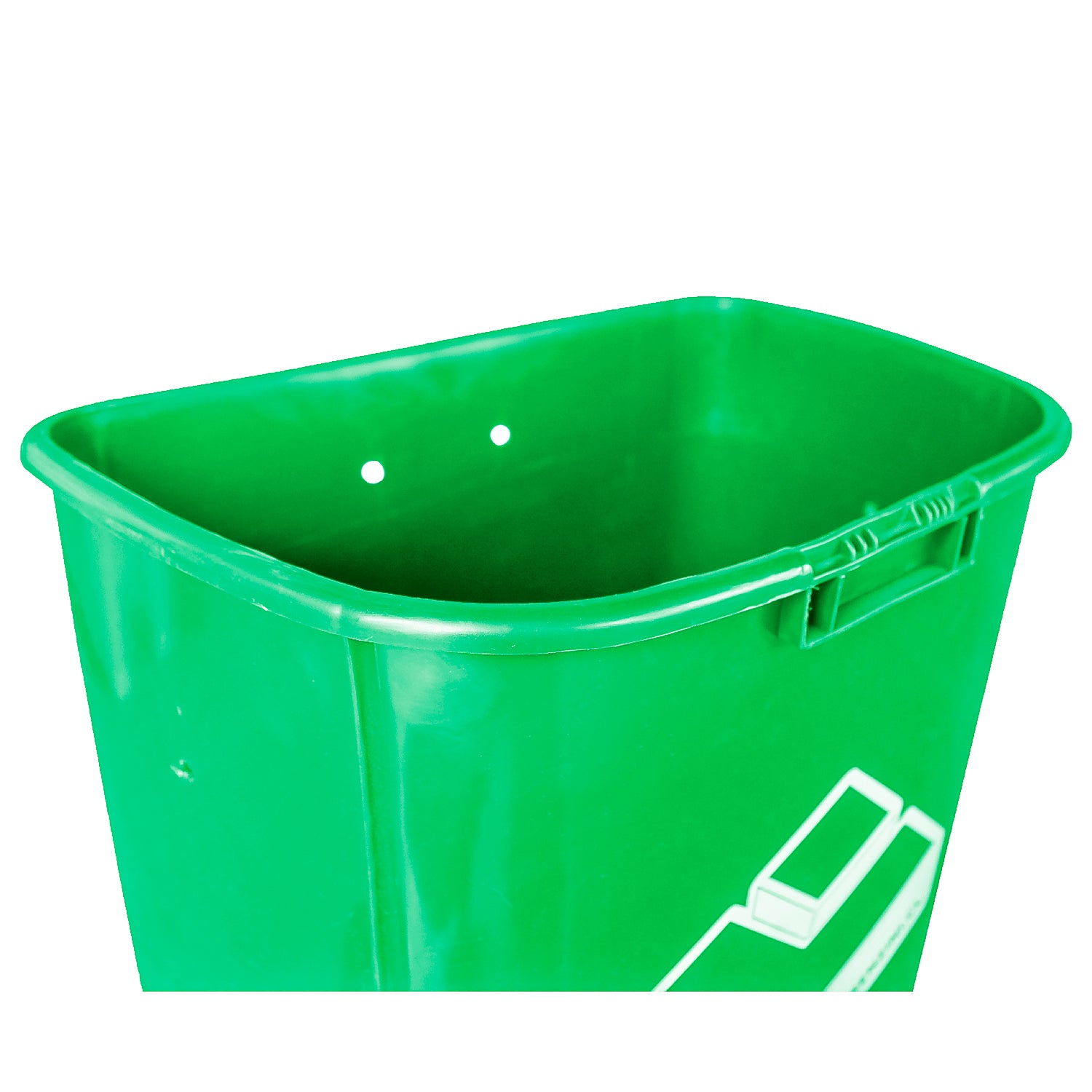 Detalle interior del basurero mural 50 litros verde mostrando capacidad del contenedor
