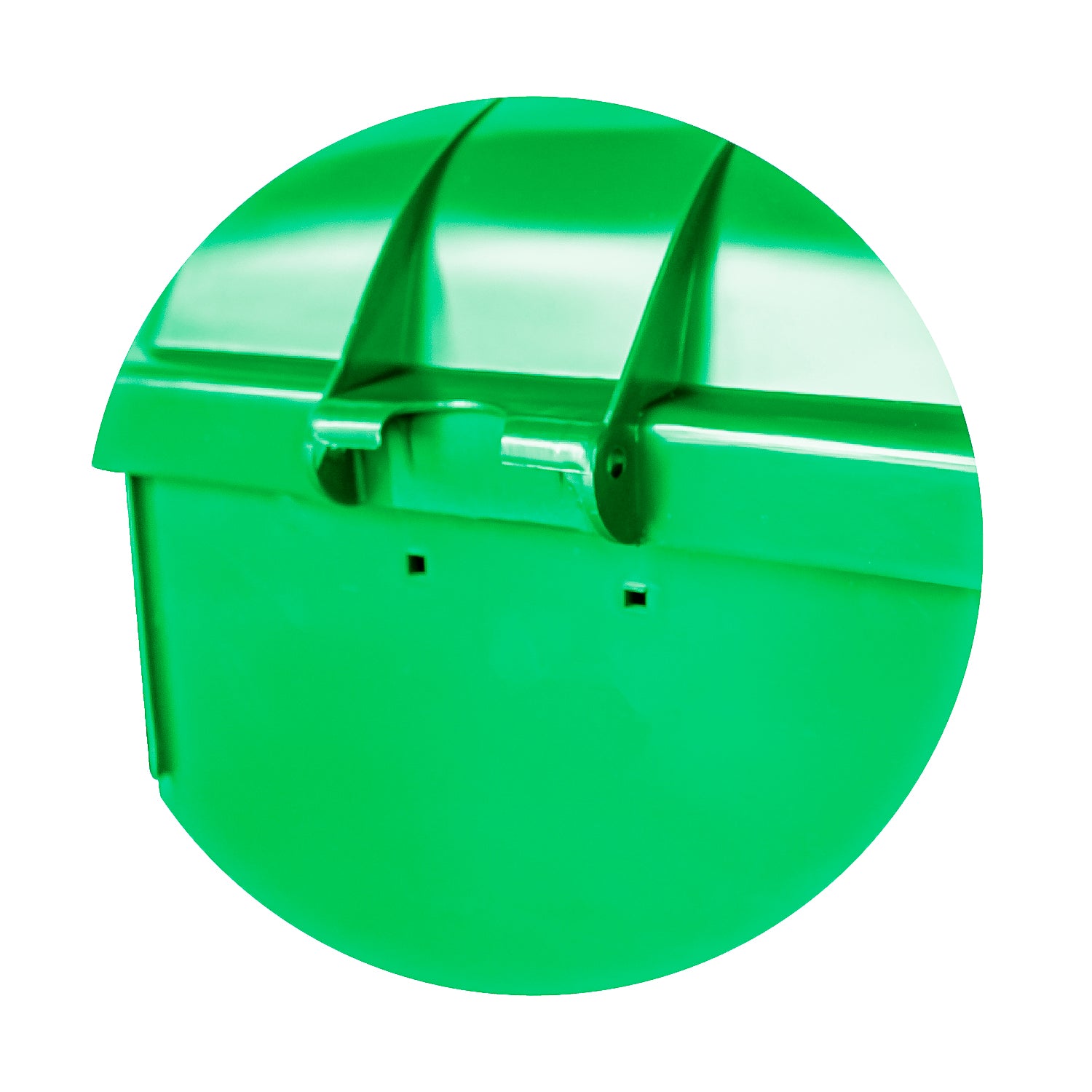 Vista superior del basurero mural 50 litros verde mostrando diseño de la tapa
