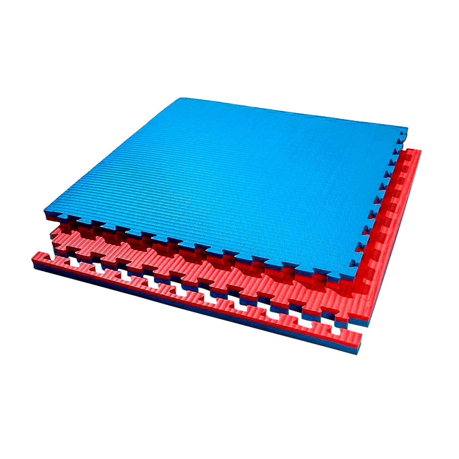 Tatami EVA azul/rojo en set de piezas modulares de 100 x 100 x 2 cm para gimnasios y entrenamiento