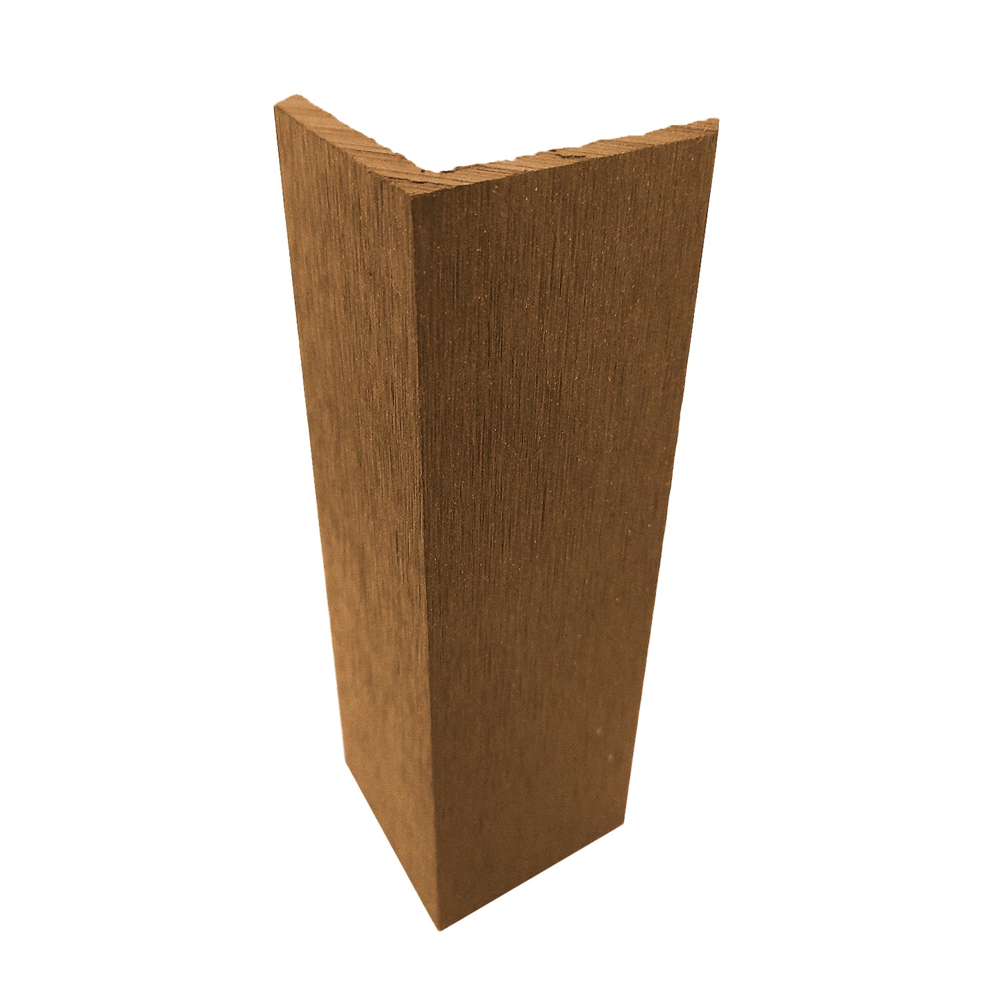 Vista vertical del terminal ángulo Deck Terraza Classic cedro en WPC, perfil en L para remate de borde (vista de canto)