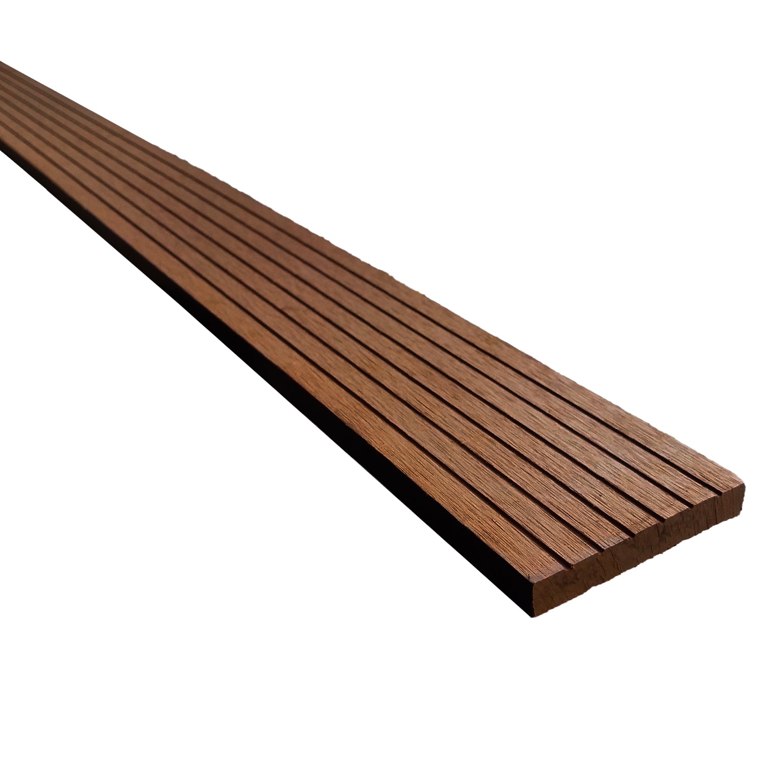 Perfil terminal recto Deck Terraza Classic color madera 71x10x2200 mm en WPC, pieza de terminación perimetral con superficie acanalada