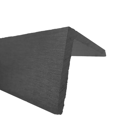Vista lateral del terminal ángulo Deck Terraza Classic gris 45x45x2200 mm en WPC, remate en ángulo para bordes de deck
