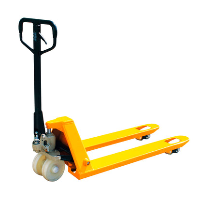 Transpaleta manual 2000 kg para carga y transporte industrial con horquillas de acero - vista posterior