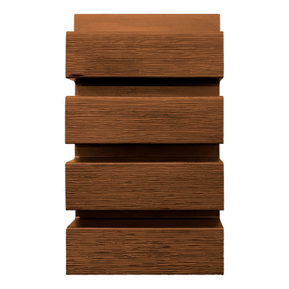 Vista frontal de tablas cladding Wallpanel WPC color madera, listones apilados con textura tipo madera para revestimiento vertical