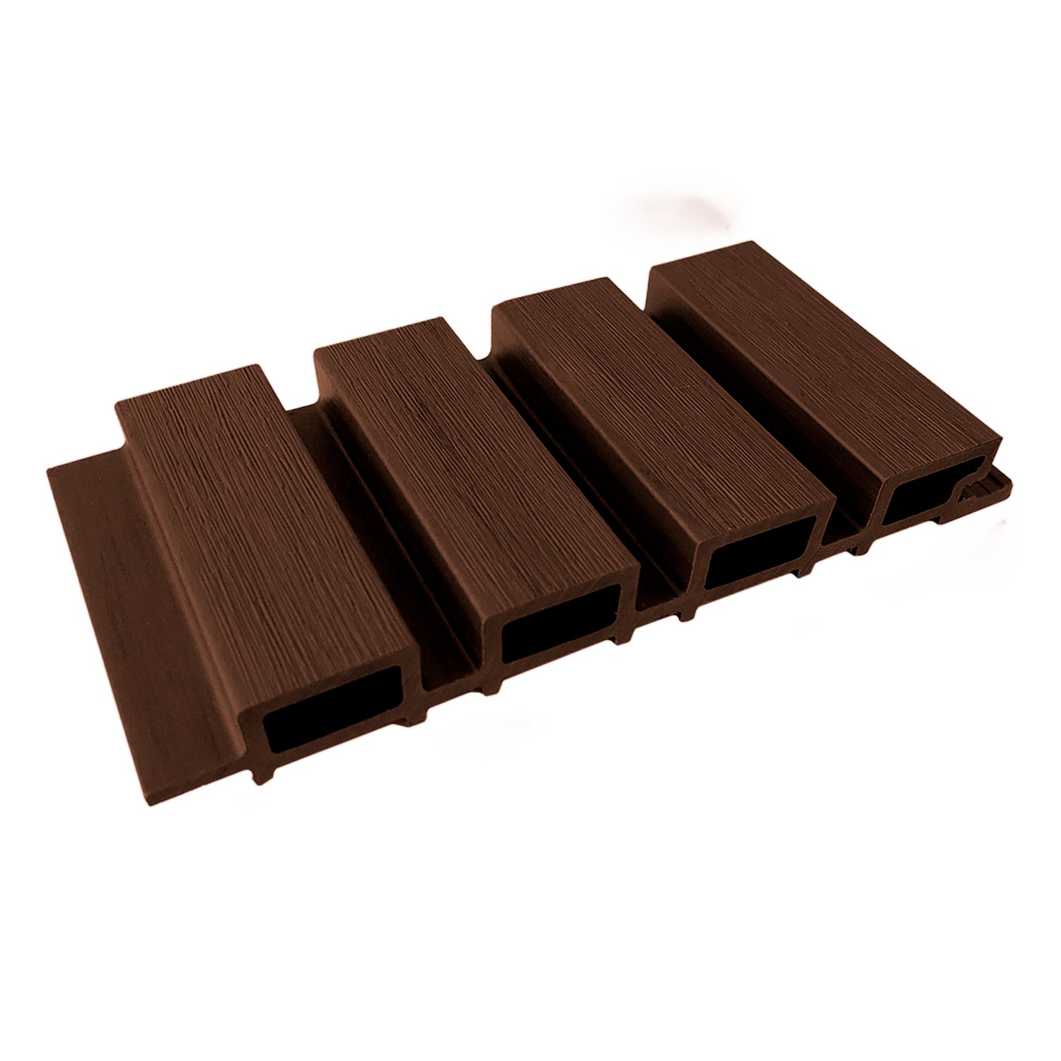 abla cladding Wallpanel WPC color chocolate para fachada, perfil acanalado con cámaras internas y encaje para instalación en muro