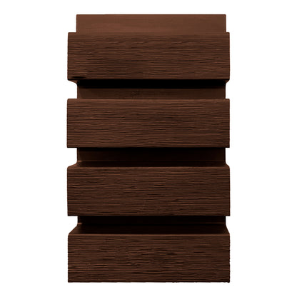 Vista frontal de tablas cladding Wallpanel WPC chocolate, listones apilados con textura tipo madera para revestimiento vertical