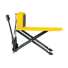 Transpaleta elevadora eléctrica Semex 1000 kg tipo tijera vista lateral con sistema de elevación
