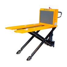 Transpaleta elevadora eléctrica Semex 1000 kg horquillas elevadas vista frontal
