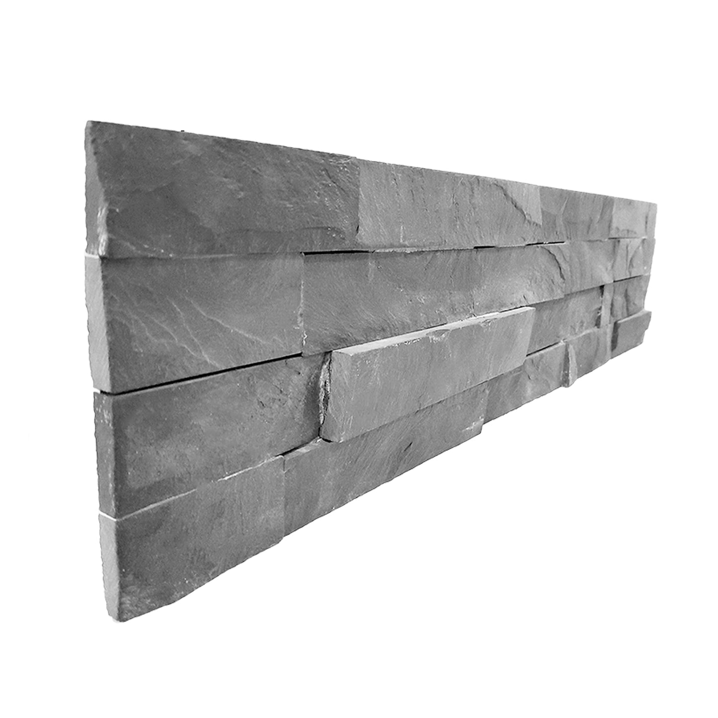 Vista en perspectiva de fachaleta Indo Pizarra armada, acabado tipo pizarra para muro interior