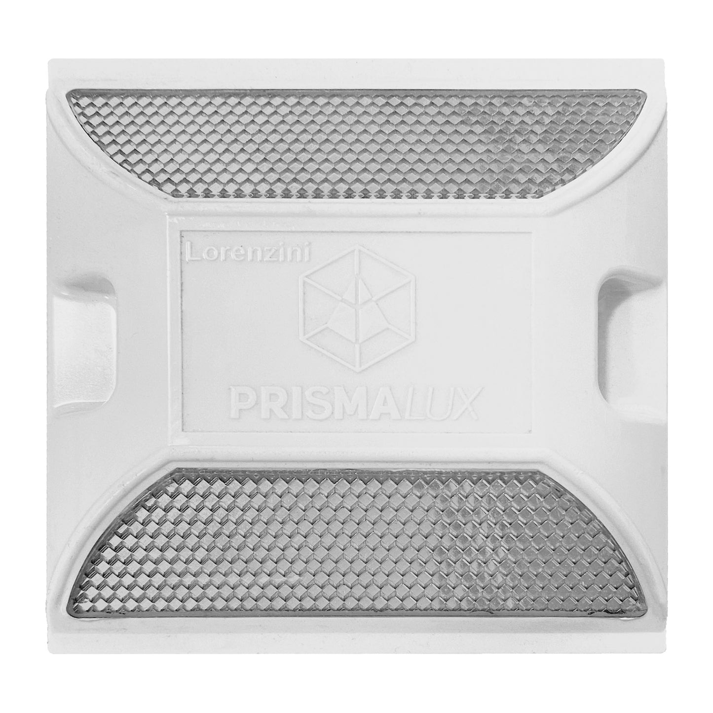 Tacha reflectiva Prismalux blanca para señalización vial y delimitación de pistas - Vista cenital