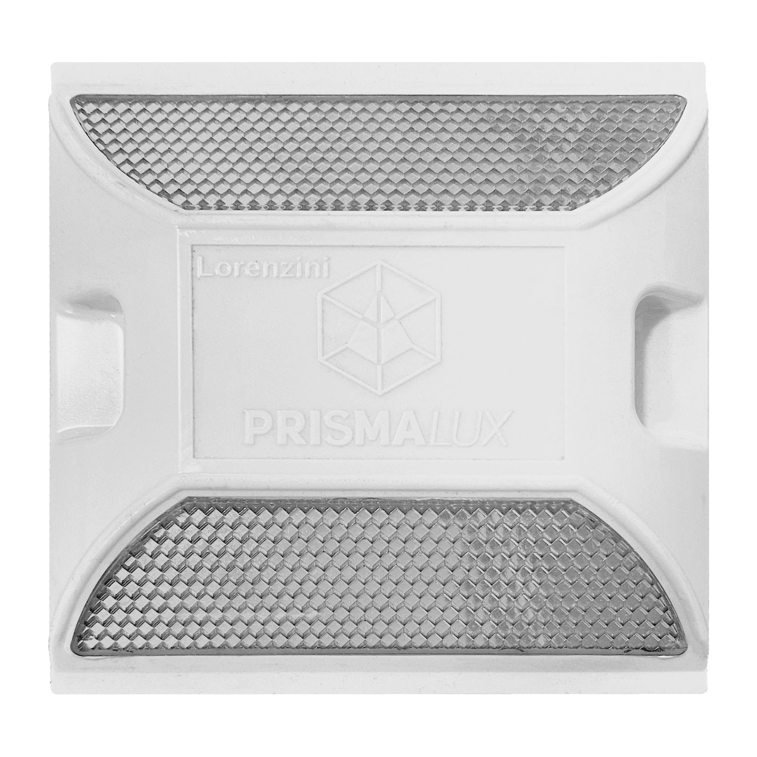 Tacha reflectiva Prismalux blanca para señalización vial y delimitación de pistas - Vista cenital