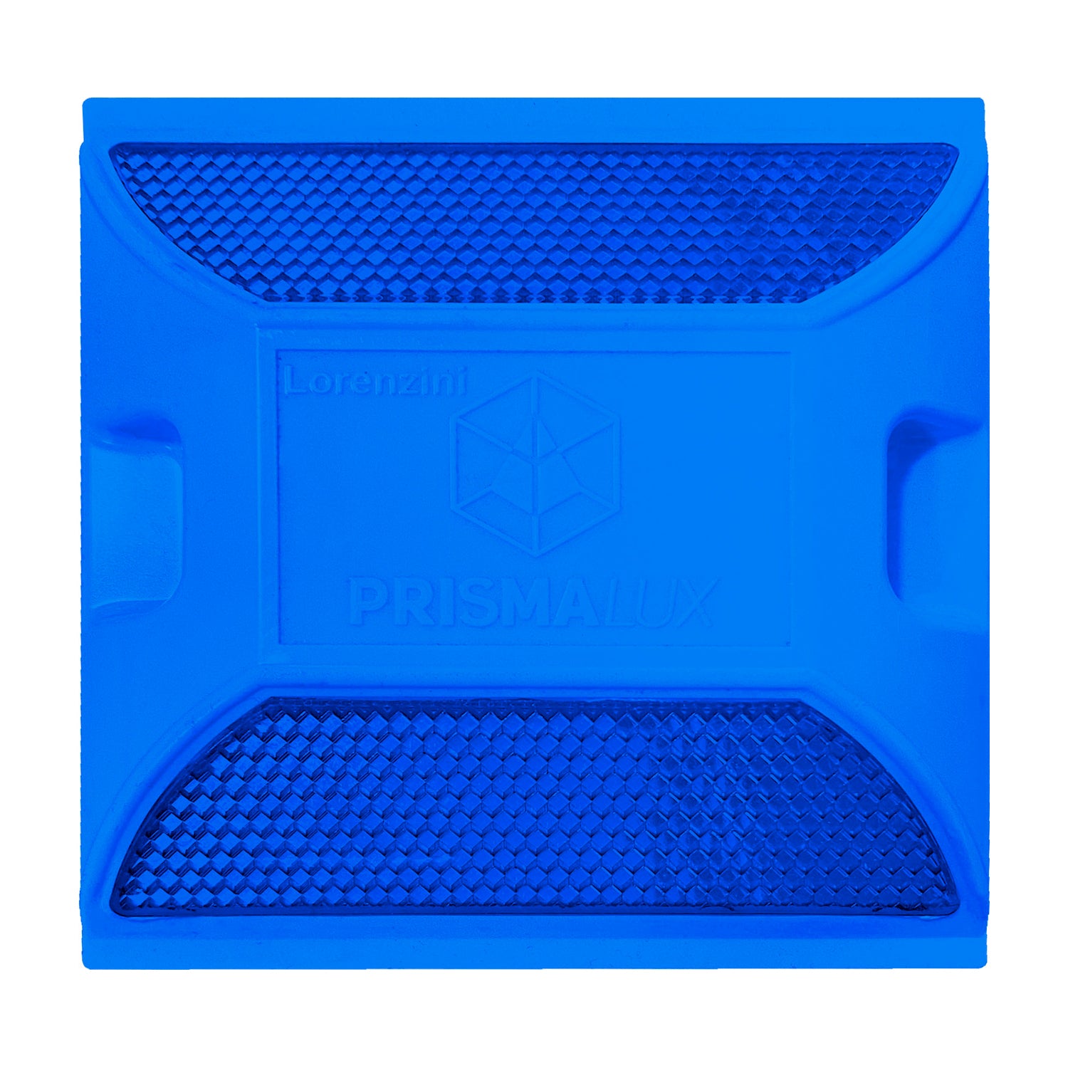 Tacha reflectiva PrismaLux vista cenital mostrando superficie reflectante para demarcación vial