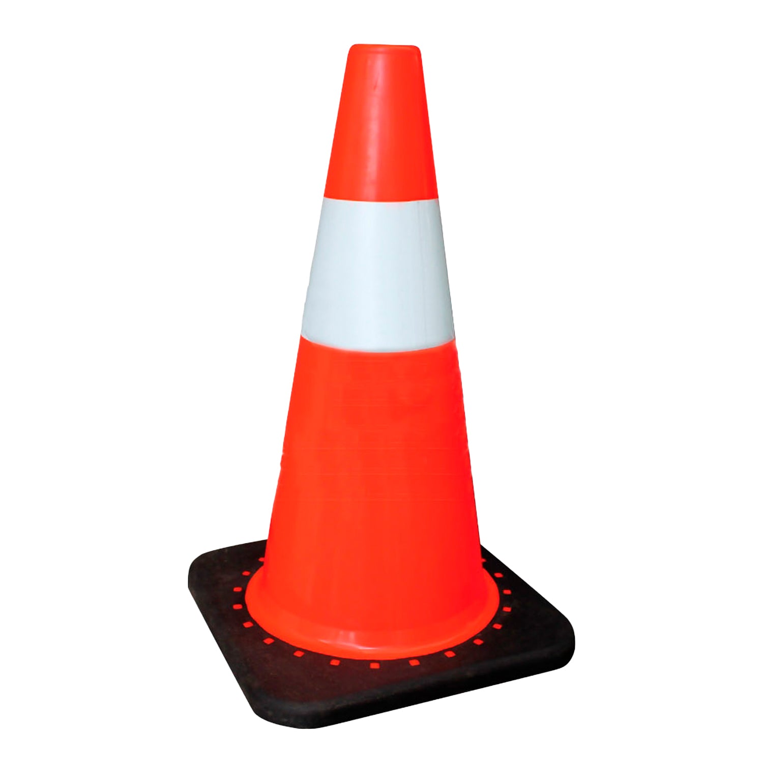 Cono de señalización vial 18" en PVC con base negra y 1 cinta reflectiva Grado Ingeniería para canalización de tránsito en zonas de baja velocidad