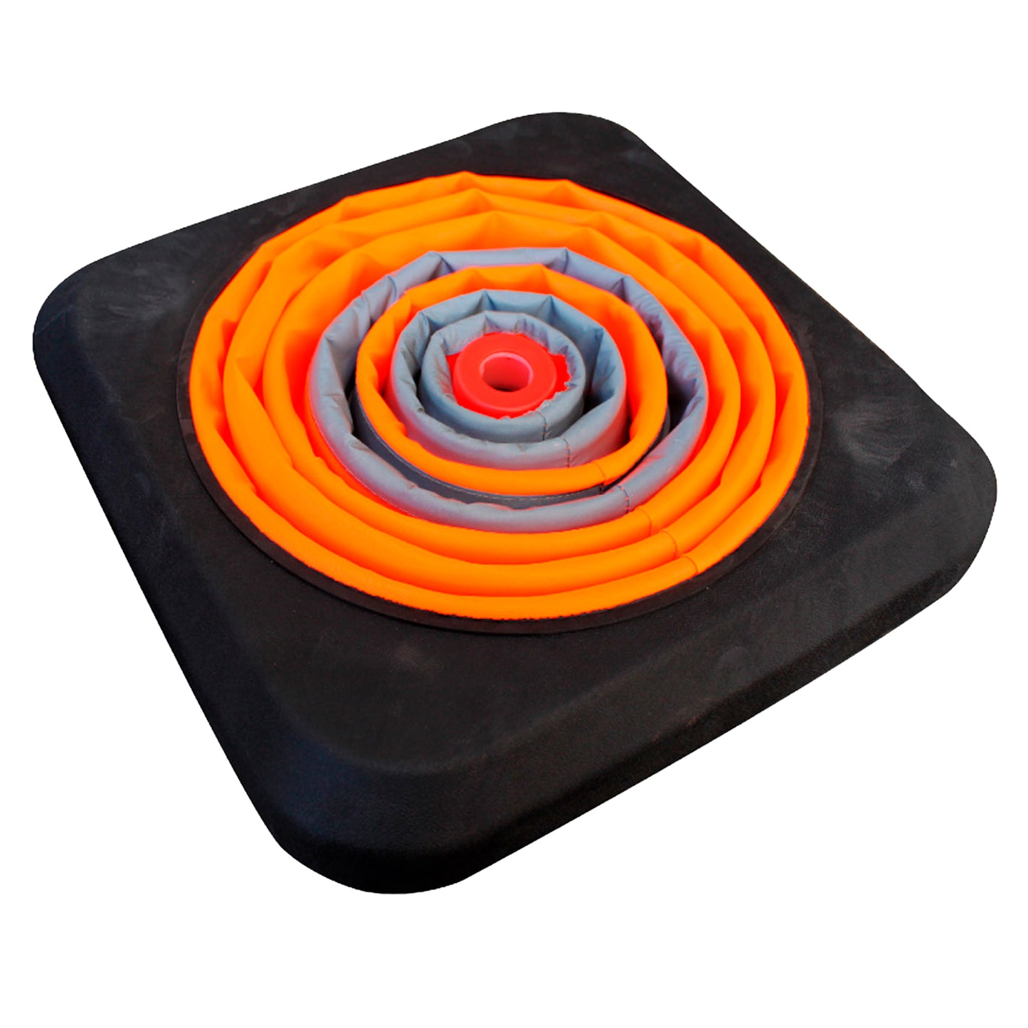 Base pesada cuadrada para cono retráctil 28" con iluminación LED interior en espiral y superficie antideslizante para estabilidad en terreno