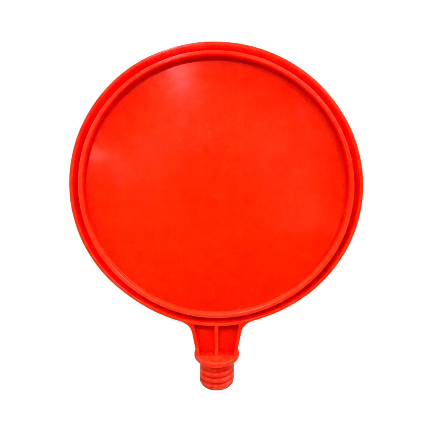 Señal plástica redonda para cono de señalización fabricada en HDPE de 250 mm instalada sobre cono vial
