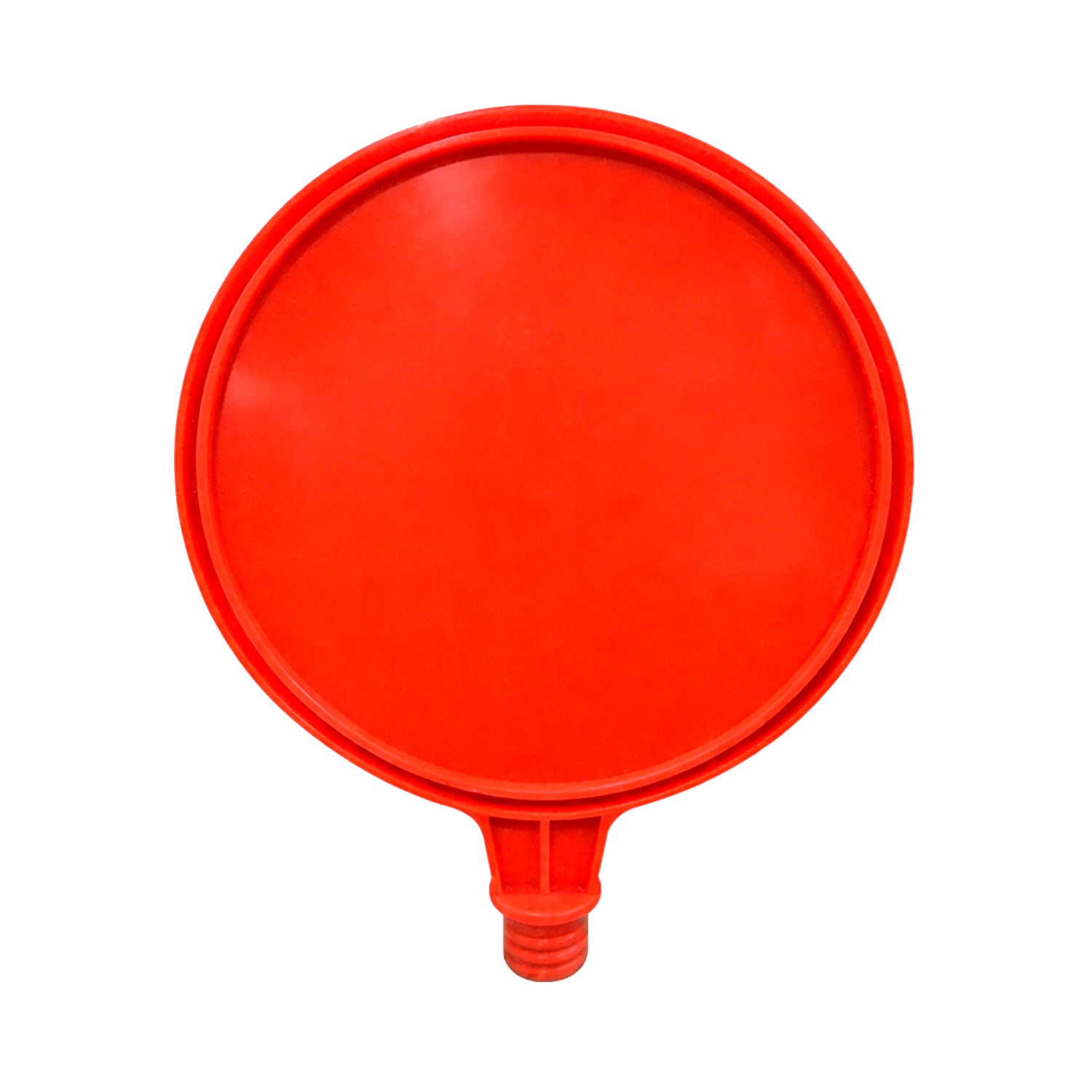 Señal plástica redonda para cono de señalización fabricada en HDPE de 250 mm instalada sobre cono vial
