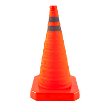 Cono retráctil 90 cm desplegable con cintas reflectivas Grado Ingeniería, estructura plegable en PVC + tela con base 30 x 30 cm
