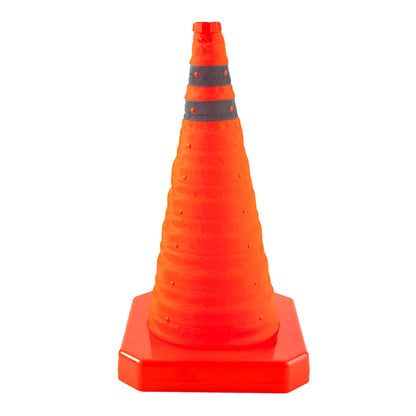 Cono retráctil 90 cm desplegable con cintas reflectivas Grado Ingeniería, estructura plegable en PVC + tela con base 30 x 30 cm
