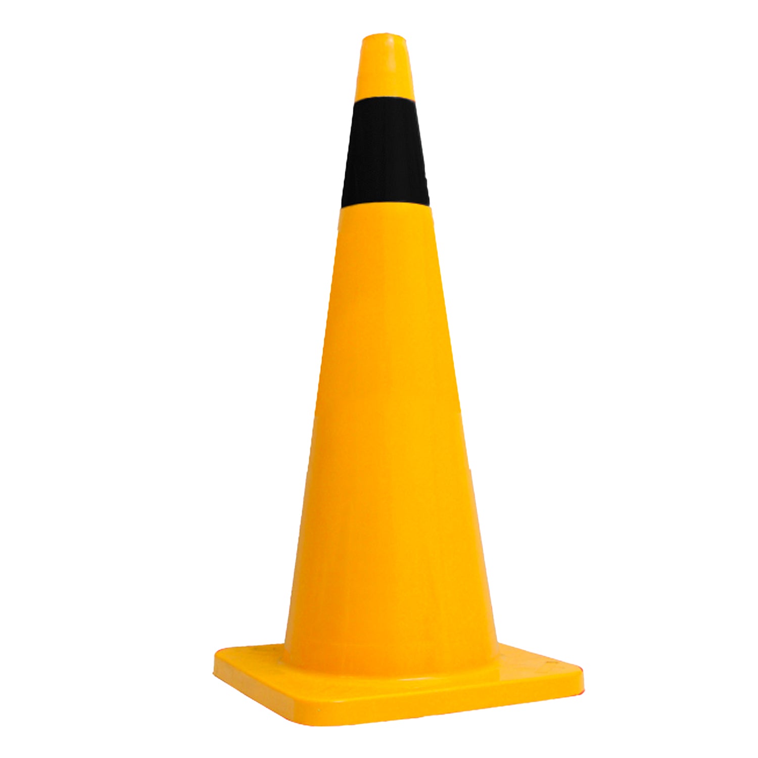 Cono de señalización vial PVC amarillo 36 pulgadas con 1 cinta de vinilo negro, base 360 x 360 mm y peso aproximado 4.500 g