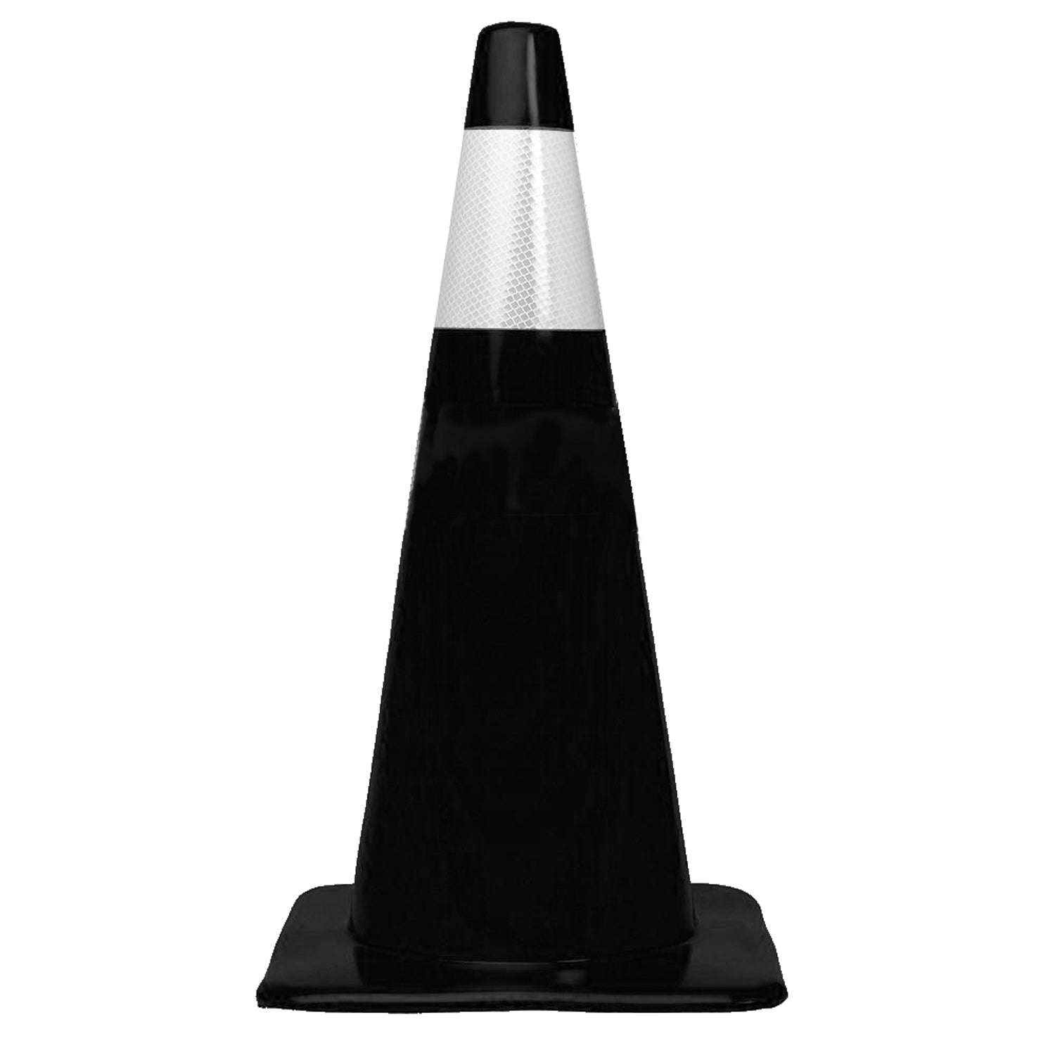 Cono de señalización vial PVC negro 36 pulgadas con 1 cinta reflectiva grado ingeniería y base 360 x 360 mm