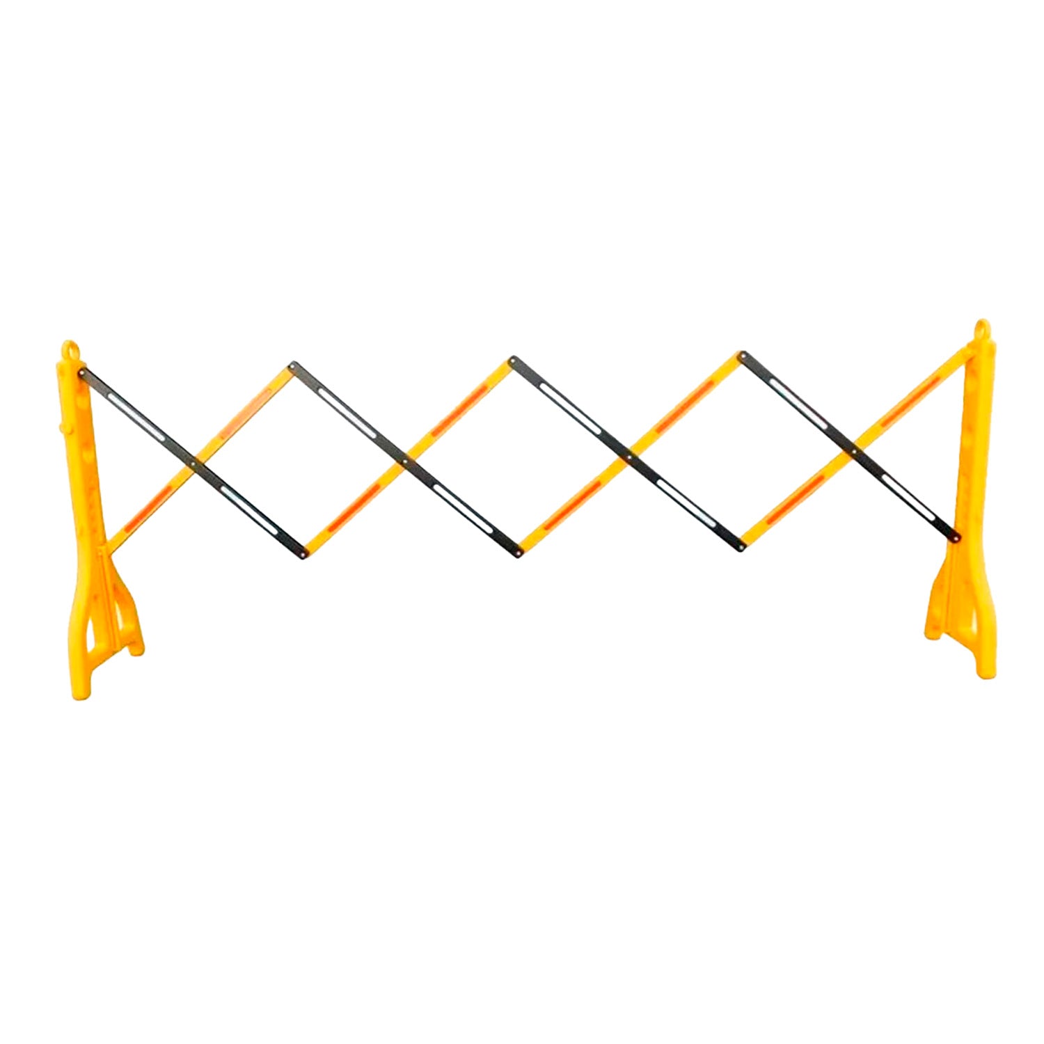 Barrera Extensible Roma Amarilla completamente extendida para delimitación de áreas y control de acceso