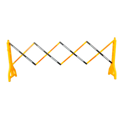 Barrera Extensible Roma Amarilla completamente extendida para delimitación de áreas y control de acceso