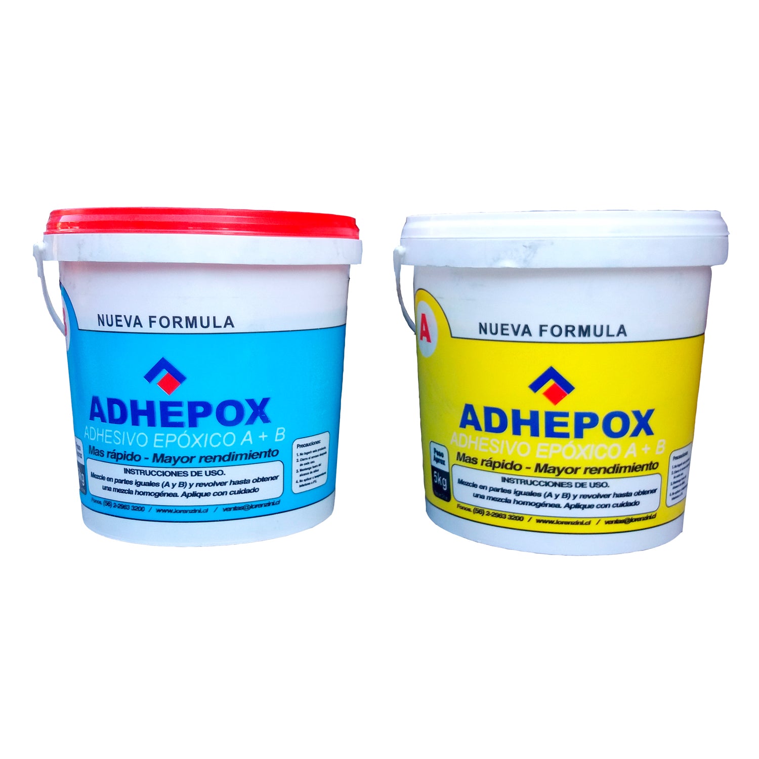 Pegamento epóxico bicomponente ADHEPOX con recipientes A y B para aplicaciones viales y anclaje en hormigón