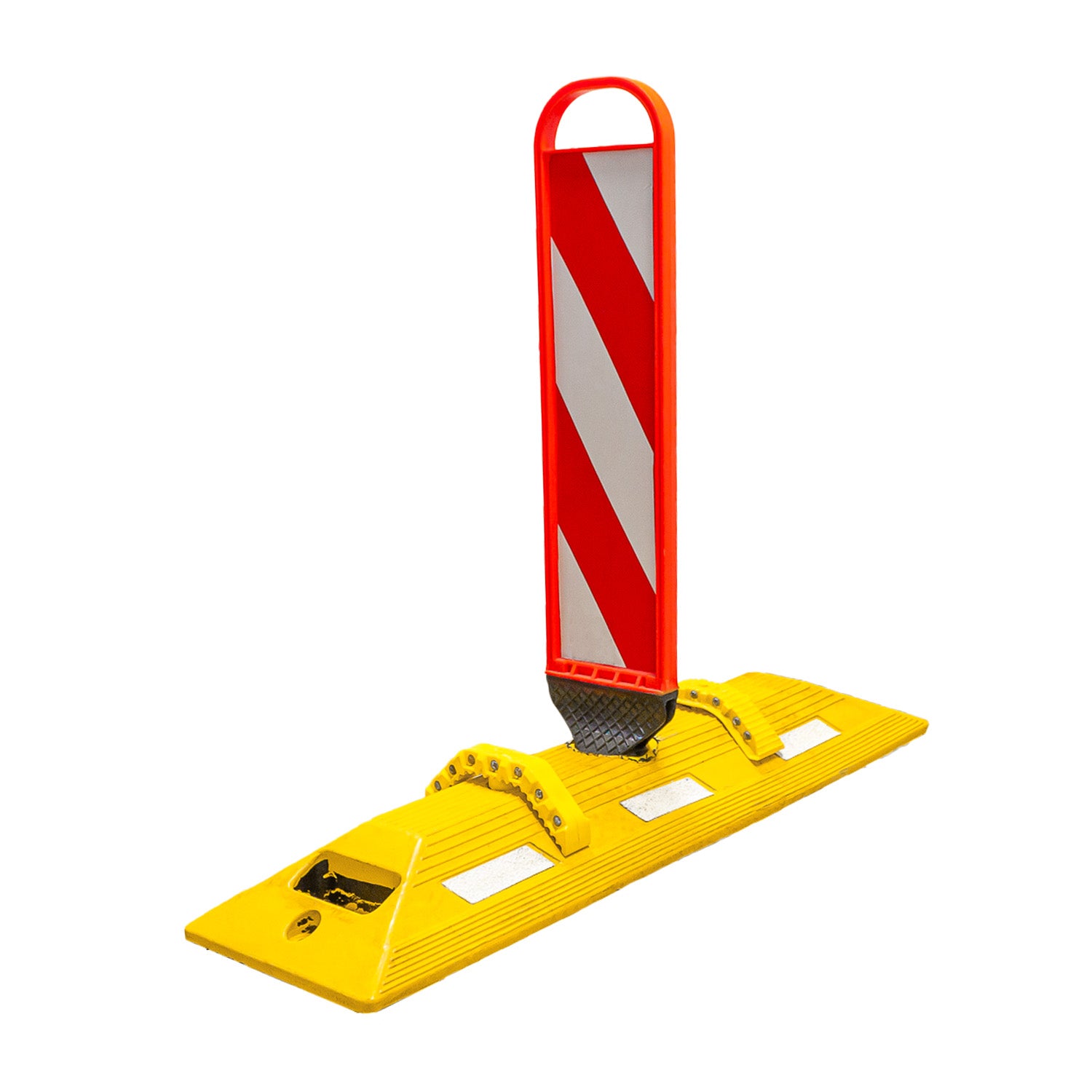 Adaptador para canalizador oruga con hito Spring Back instalado para señalización vial