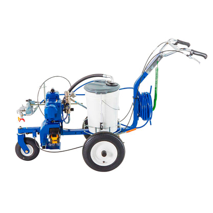 LineLazer ES 500 Graco trazador de líneas a batería para demarcación vial y estacionamientos en Chile - Vista lateral con detalle de mangueras
