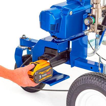 LineLazer ES 500 Graco trazador de líneas a batería para demarcación vial y estacionamientos en Chile - con detalle de baterías en su posición
