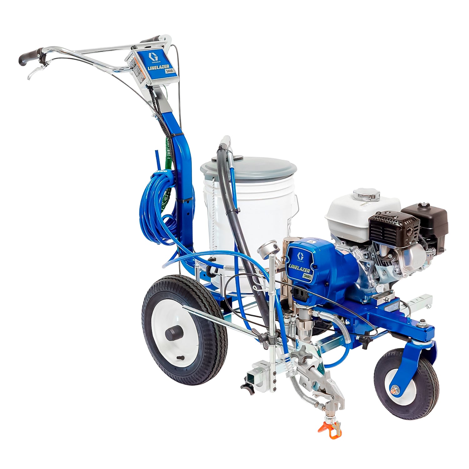 Máquina LineLazer 3400 Graco de 1 pistola para demarcación vial profesional, ideal para estacionamientos y señalización horizontal, disponible en Chile con soporte Lorenzini