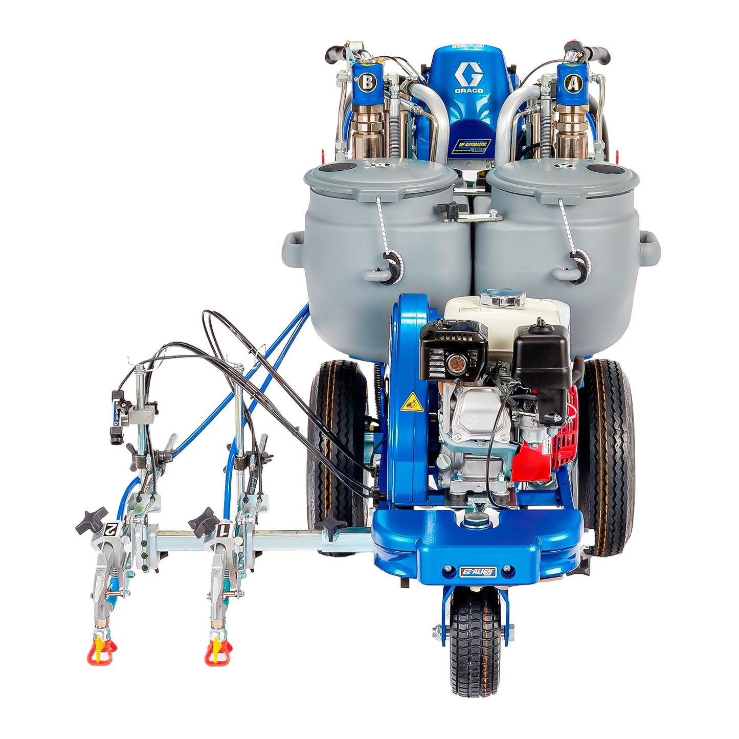 LineLazer V 200DC Graco máquina de demarcación vial doble color disponible en Chile con soporte técnico Lorenzini - visión de frente con dos pistolas