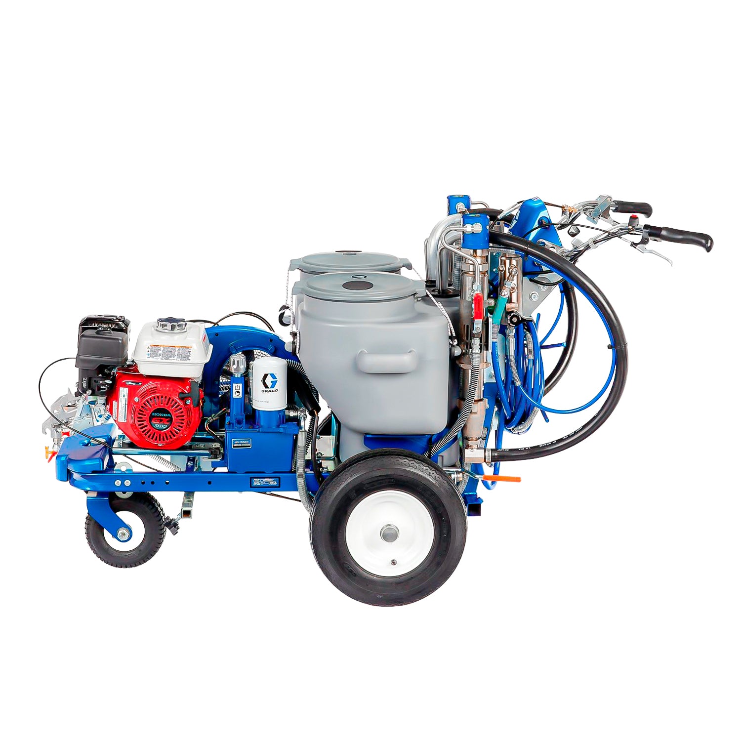 LineLazer V 200DC Graco máquina de demarcación vial doble color disponible en Chile con soporte técnico Lorenzini - visión lateral con motor a combustión