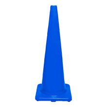 Cono de señalización vial 36'' azul con base azul sin cinta reflectiva, fabricado en PVC y resistente a rayos UV