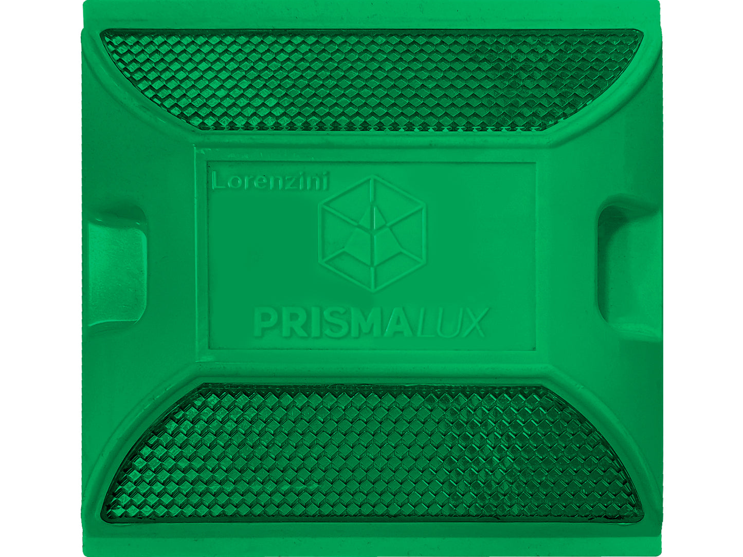 Dispositivo de señalización vial con superficie reflectante visto desde ángulo cenital