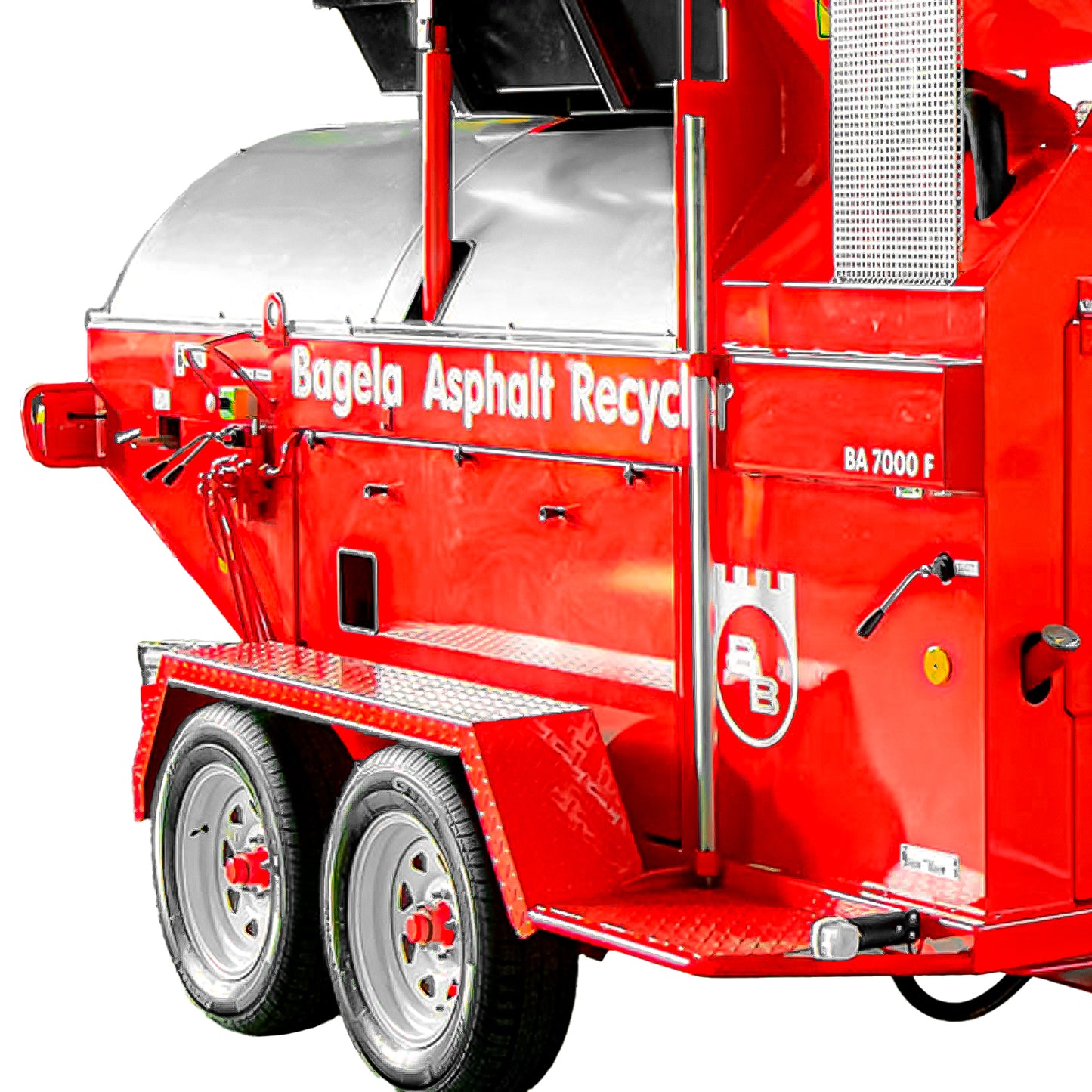 Recicladora de asfalto Bagela BA 7000 equipada para reciclaje de RAP y producción de mezcla asfáltica en caliente en obra