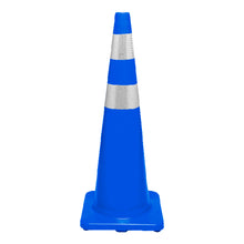 Cono de señalización vial 36 pulgadas azul con base azul y 2 cintas reflectivas grado Alta Intensidad (AI) en PVC resistente UV