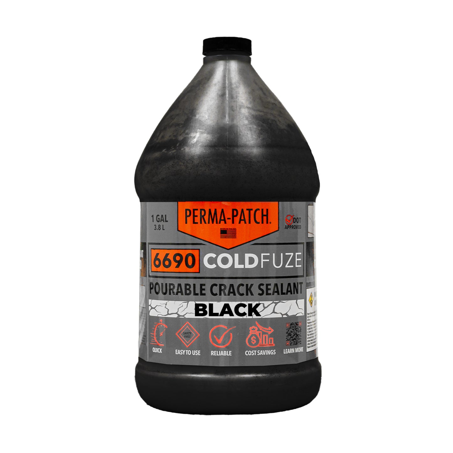Perma-Patch 6690 ColdFuze Black sellador de grietas en frío bidón frontal etiqueta visible
