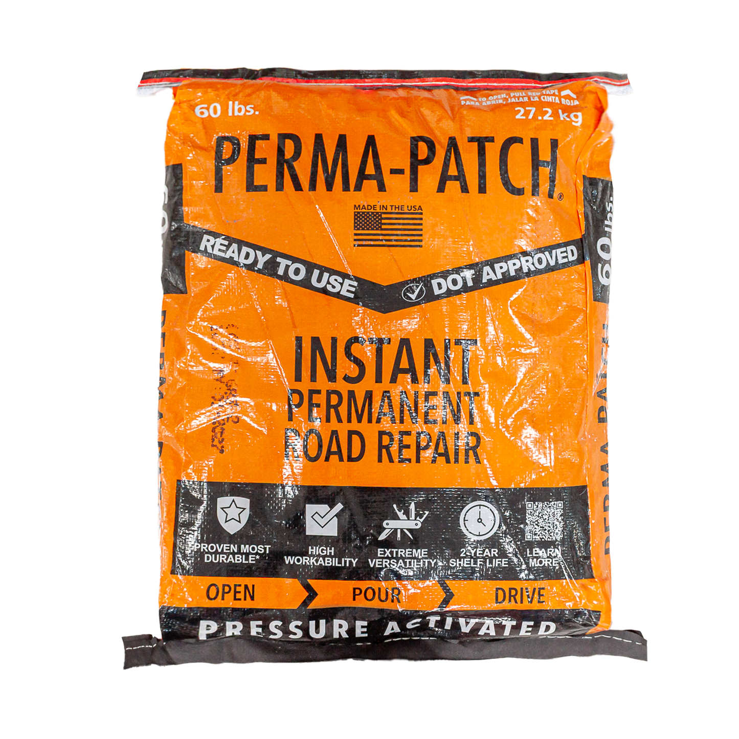 Perma-Patch Regular Mix 60 lb mezcla asfáltica en frío bolsa vista frontal