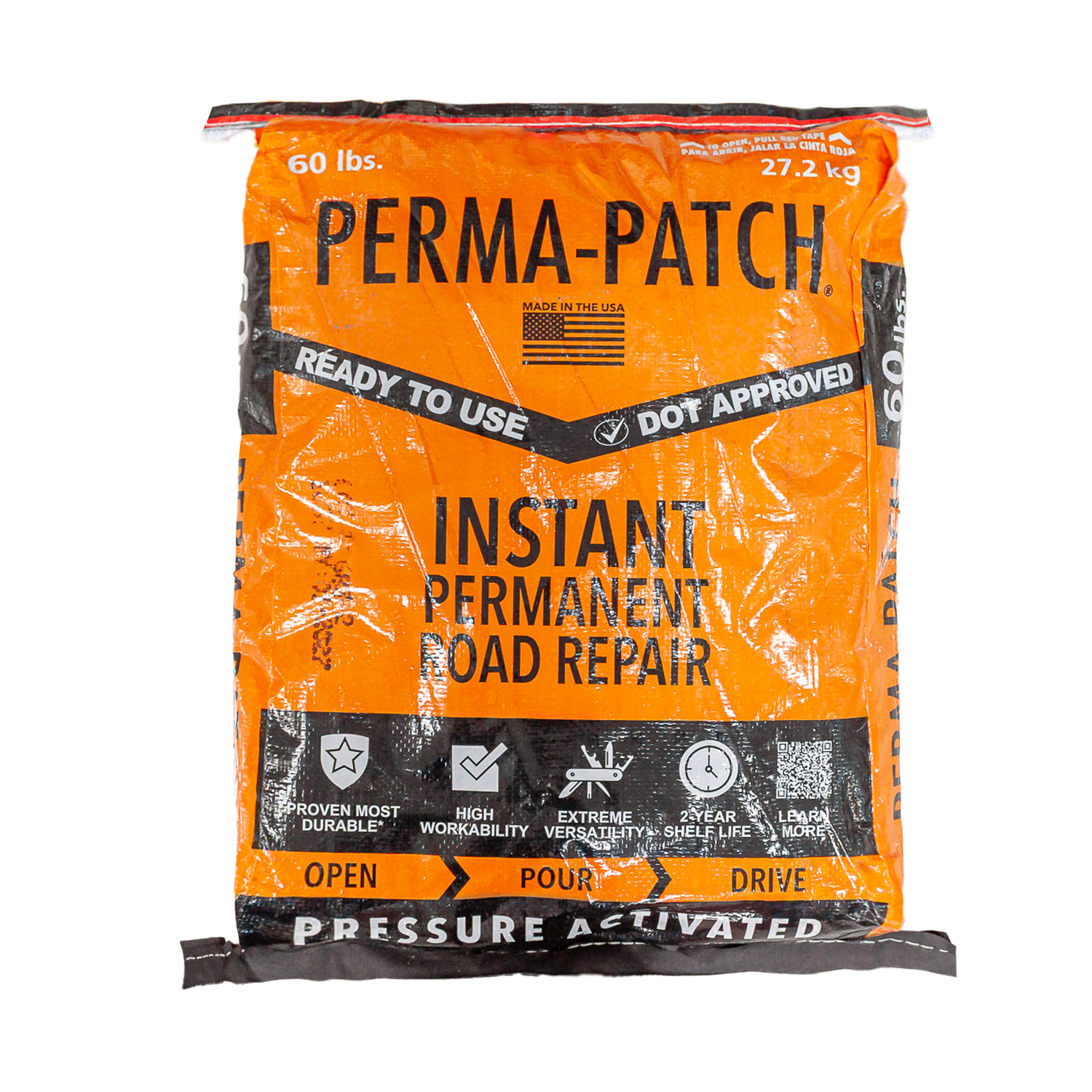 Perma-Patch Regular Mix 60 lb mezcla asfáltica en frío bolsa vista frontal